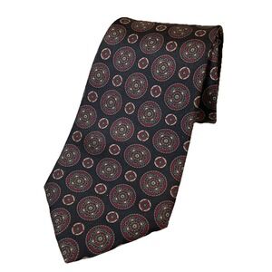 Oscar de la Renta Couture Mens Tie Necktie Black Red Geometric‎ Classic Length